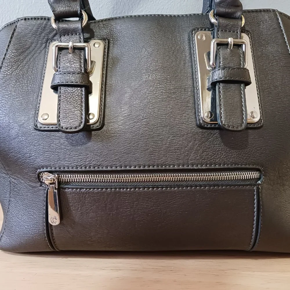 Charming Charlie Dark Gray Handbag Tote Buckles Zipped Closure - Picture 2 of 12